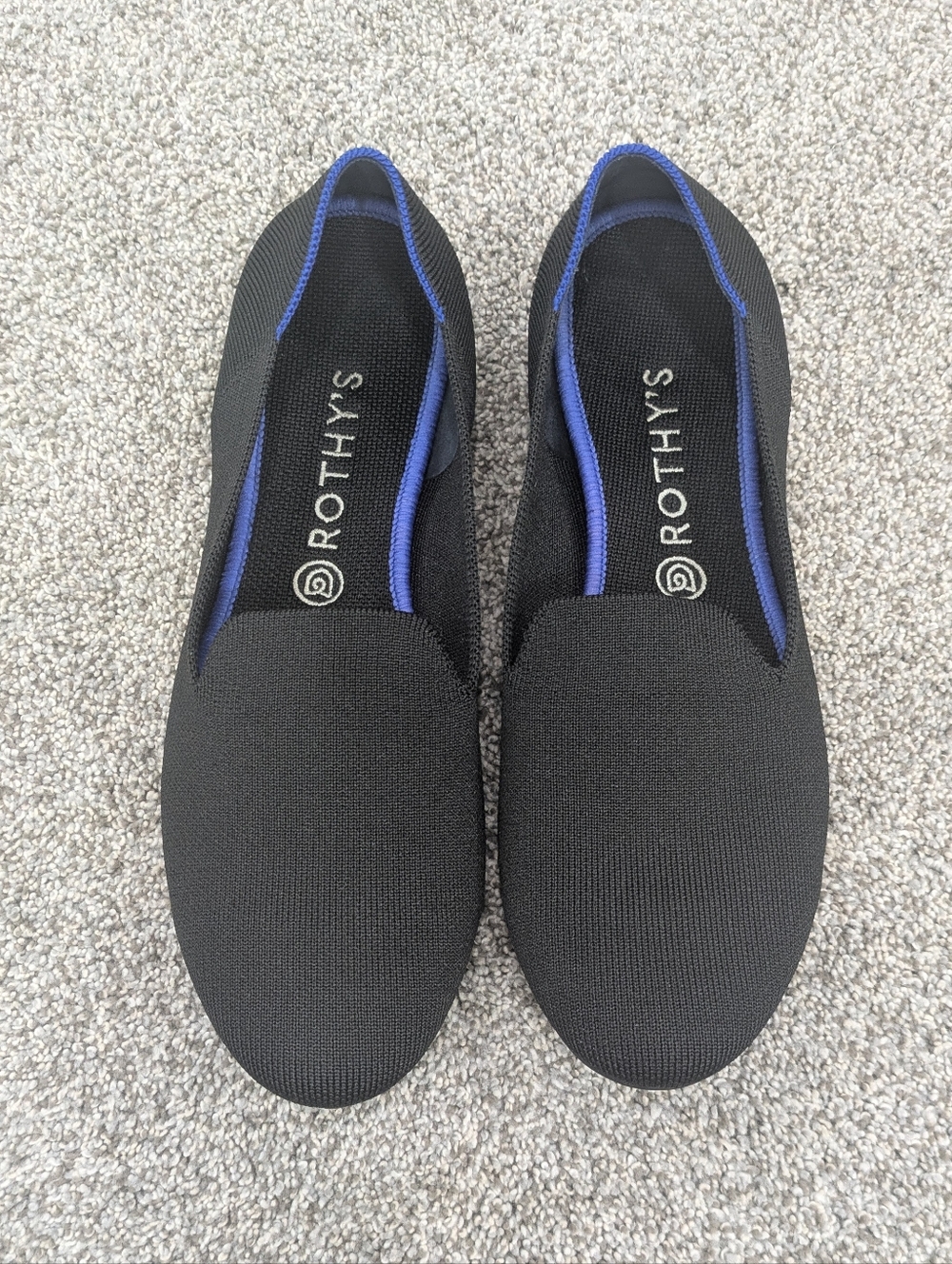 Rothy's The Loafer Black Slip-On Shoes Flats with Blue Accent Size 11 Or 12